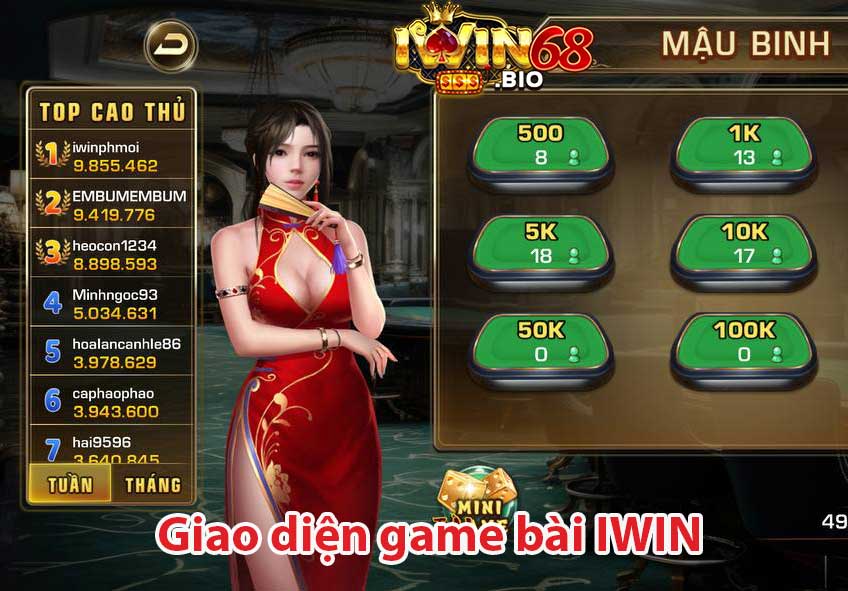 Giao diện bên trong game bài IWIN